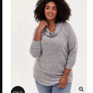 TORRID Grey Supersoft Plush Cowl Neck Tunic Sweater NWT   3x